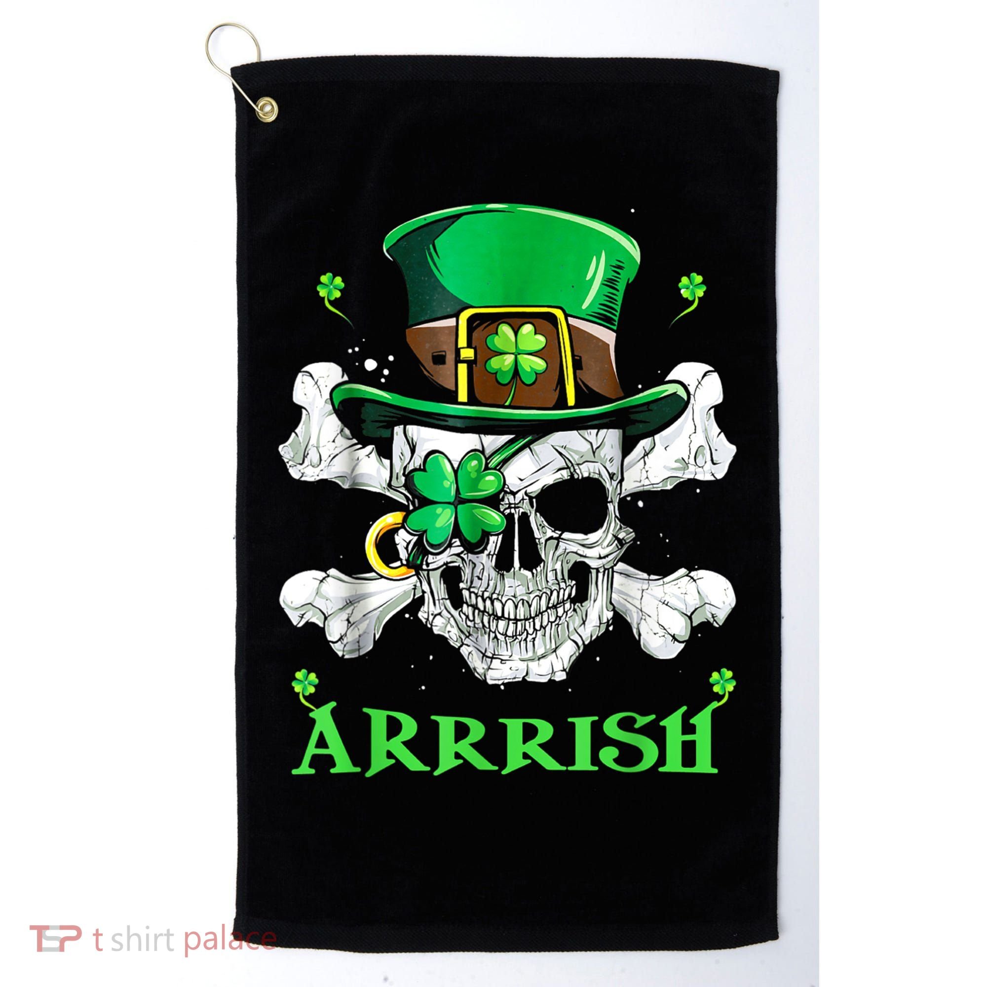 Arrrish Irish Shamrock Clover Skull St Patricks Day Golf Towel