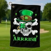 Arrrish Irish Shamrock Clover Skull St Patricks Day Golf Towel thumb 1