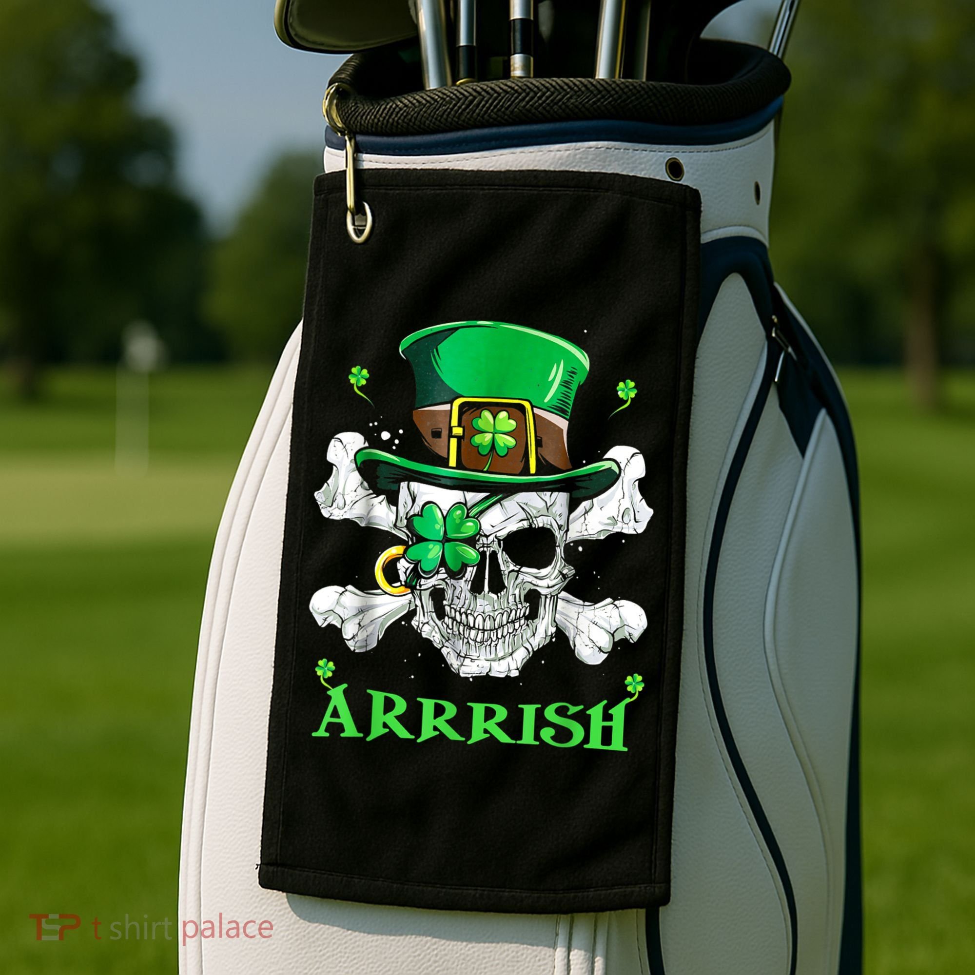 Arrrish Irish Shamrock Clover Skull St Patricks Day Golf Towel