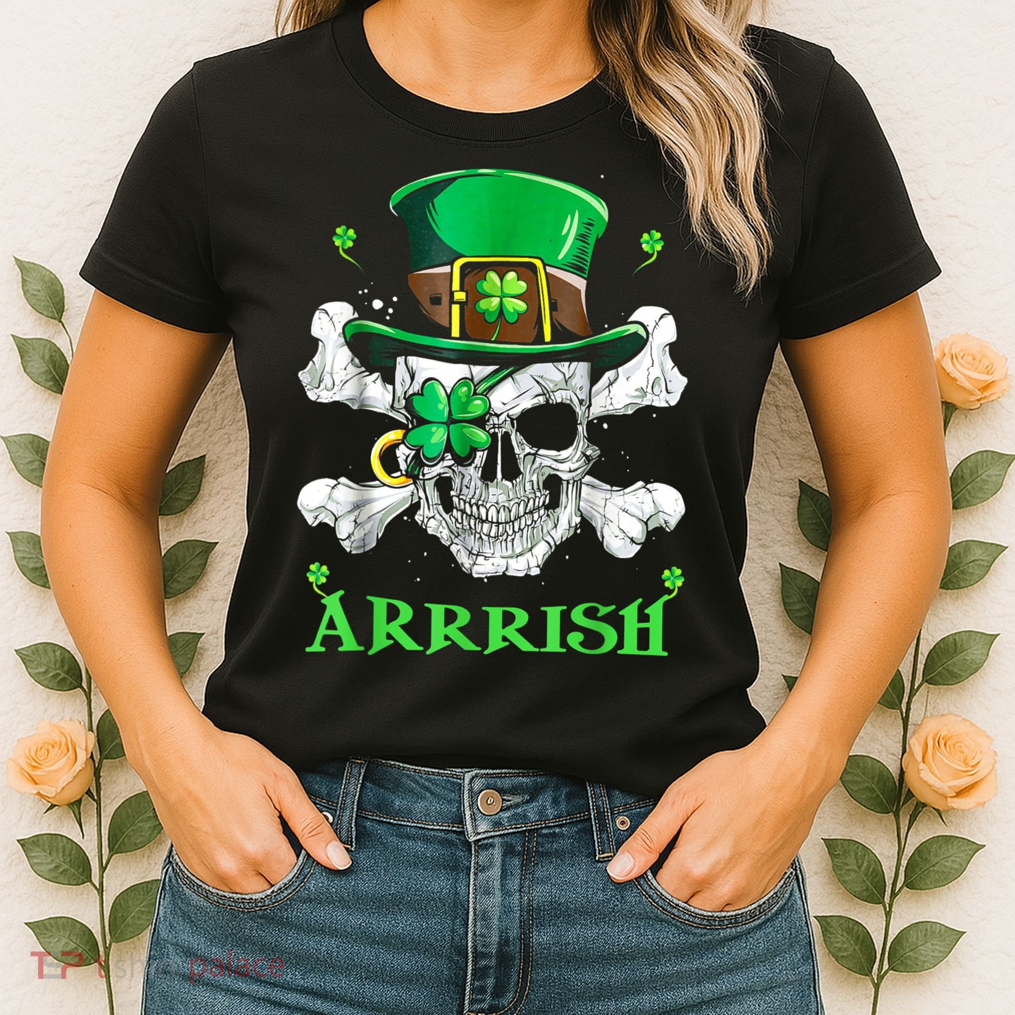 Arrrish Irish Shamrock Clover Skull St Patricks Day Women's T-Shirt