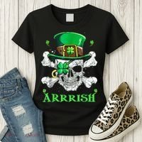 Arrrish Irish Shamrock Clover Skull St Patricks Day Women's T-Shirt thumb 3
