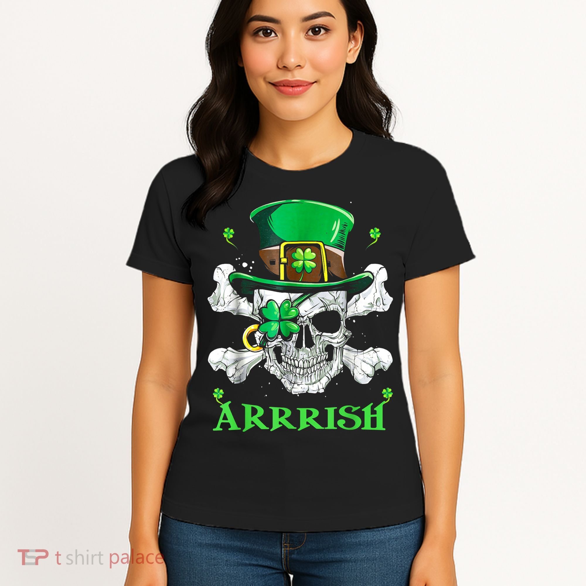 Arrrish Irish Shamrock Clover Skull St Patricks Day Women's T-Shirt