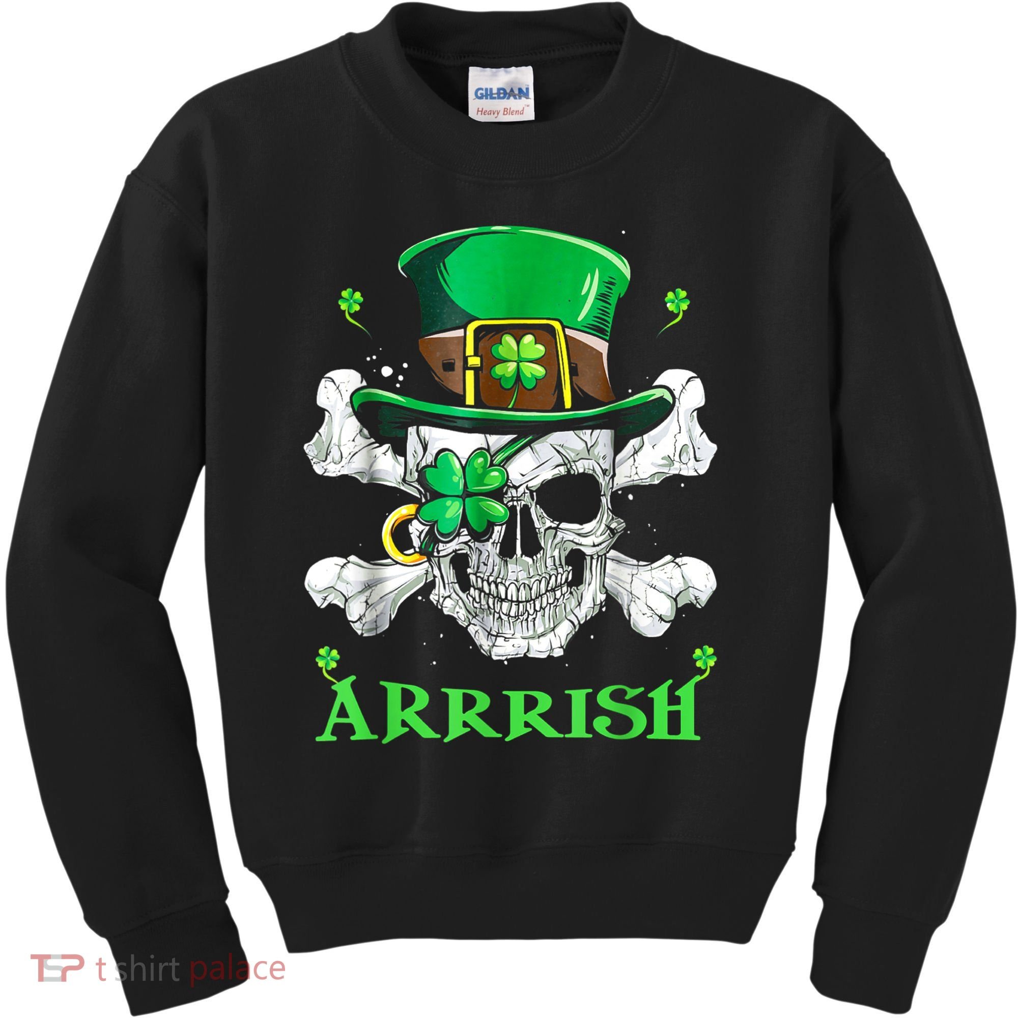 Arrrish Irish Shamrock Clover Skull St Patricks Day Kids Sweatshirt