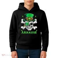 Arrrish Irish Shamrock Clover Skull St Patricks Day Kids Hoodie thumb 4