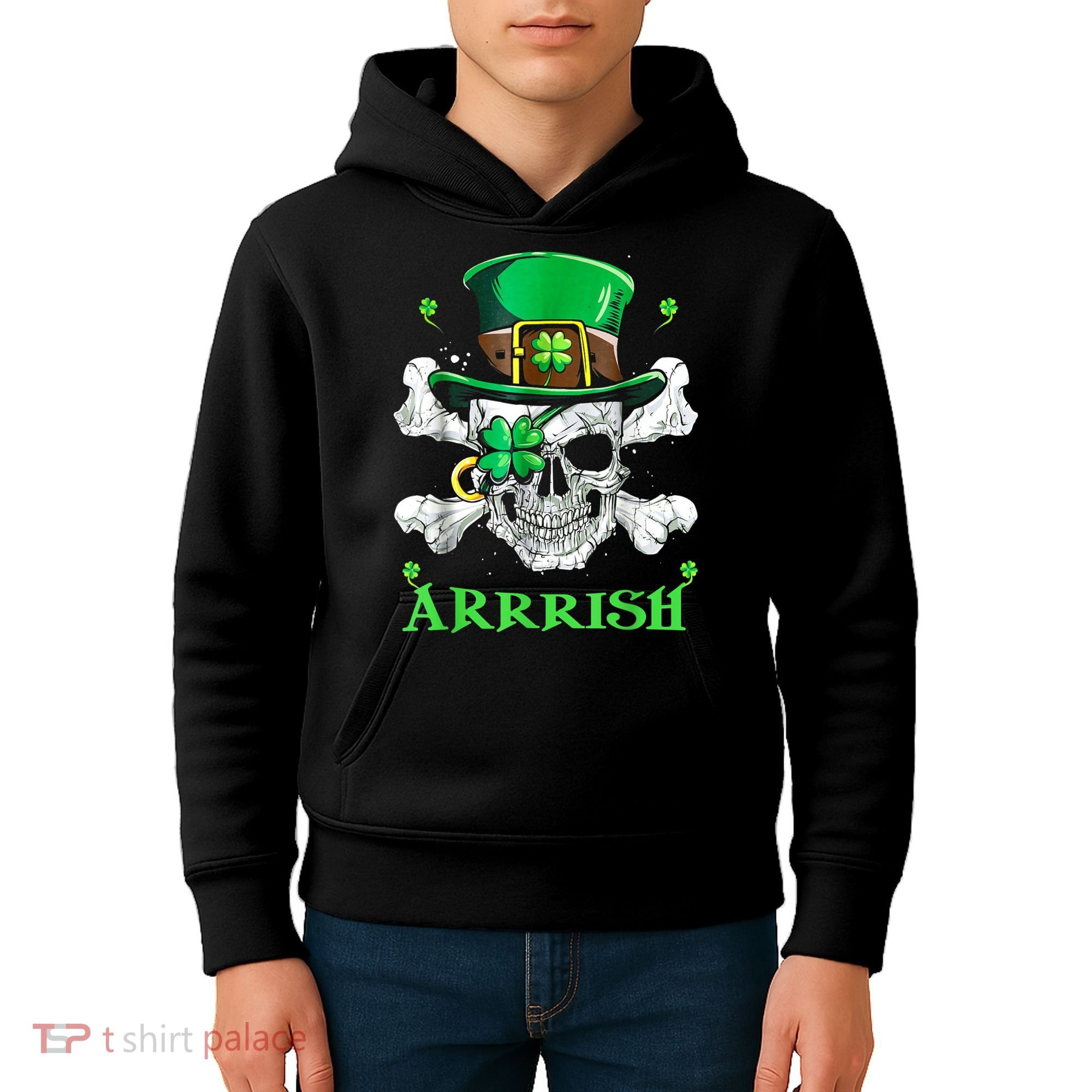 Arrrish Irish Shamrock Clover Skull St Patricks Day Kids Hoodie