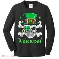 Arrrish Irish Shamrock Clover Skull St Patricks Day Kids Long Sleeve Shirt thumb 0