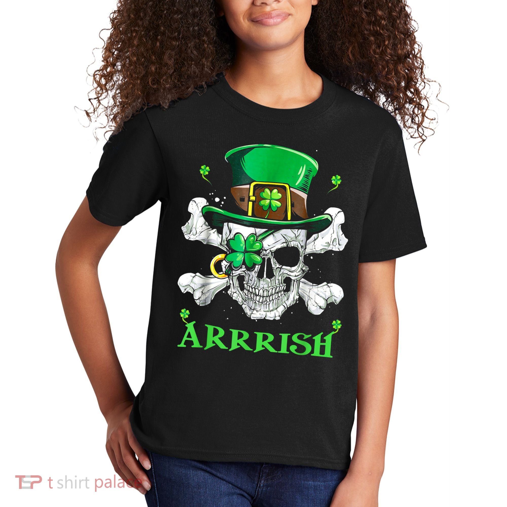 Arrrish Irish Shamrock Clover Skull St Patricks Day Kids T-Shirt