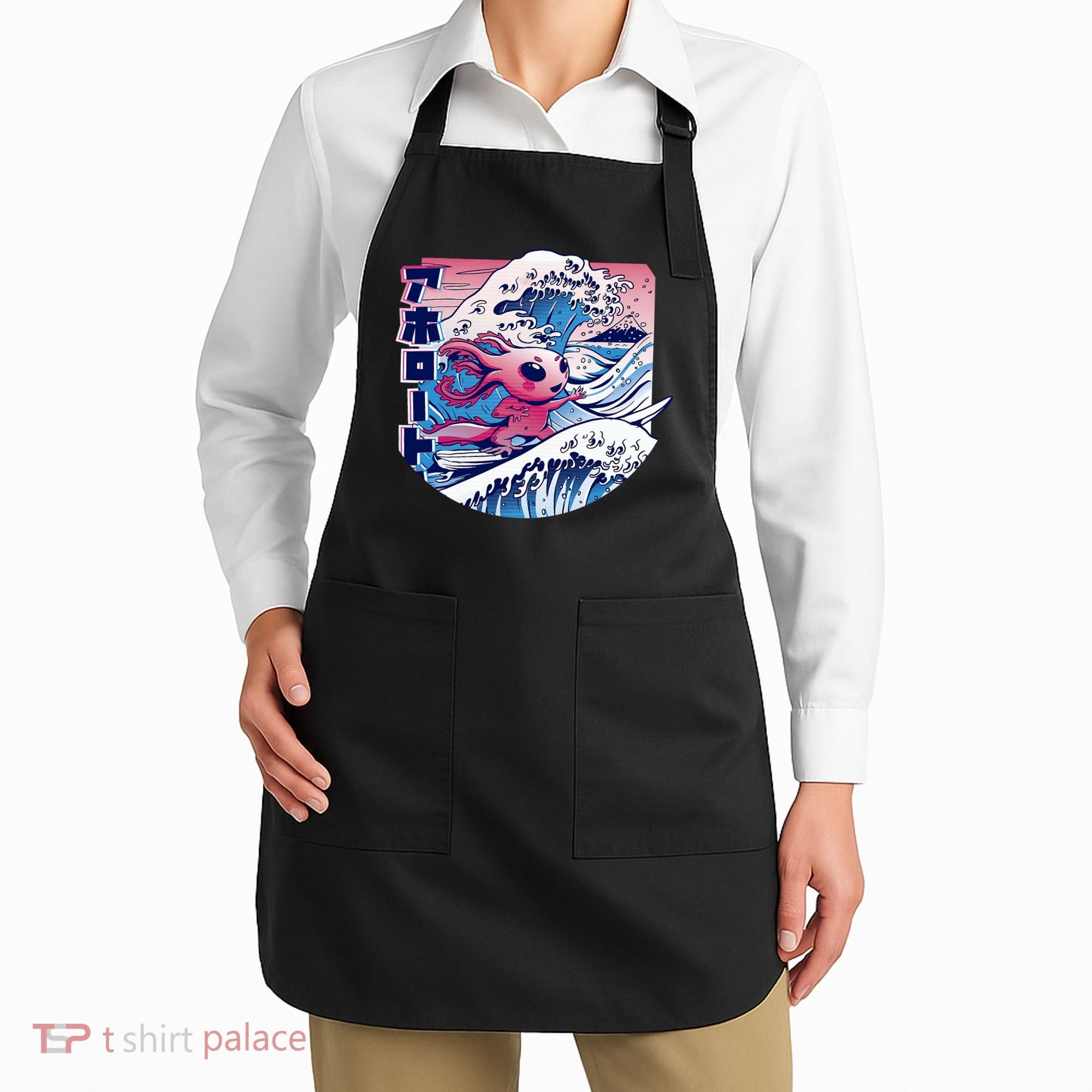 Axolotl Is Surfing Japanese Great Wave Axolotl Anime Kawaii Apron