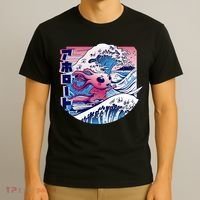Axolotl Is Surfing Japanese Great Wave Axolotl Anime Kawaii T-Shirt thumb 3