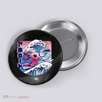 Axolotl Is Surfing Japanese Great Wave Axolotl Anime Kawaii Button thumb 0