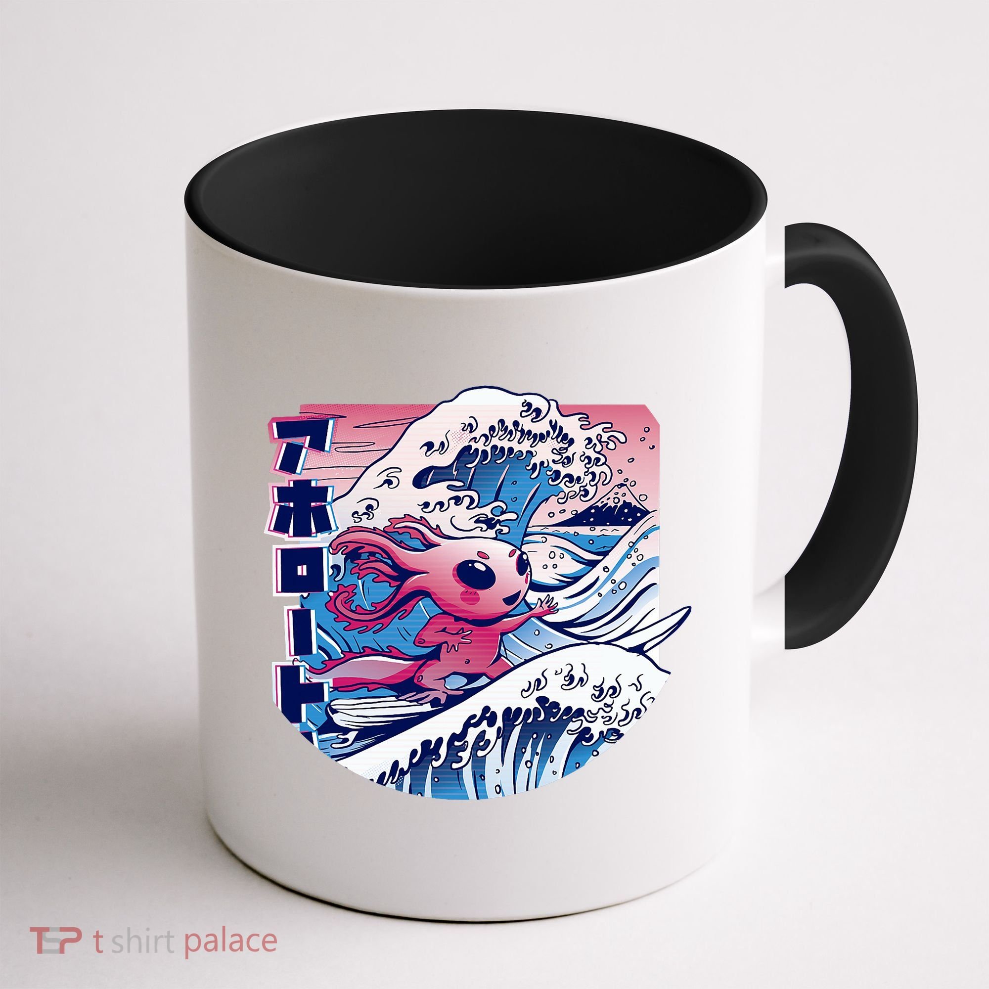 Axolotl Is Surfing Japanese Great Wave Axolotl Anime Kawaii Coffee Mug