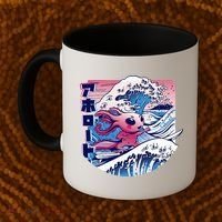 Axolotl Is Surfing Japanese Great Wave Axolotl Anime Kawaii Coffee Mug thumb 2
