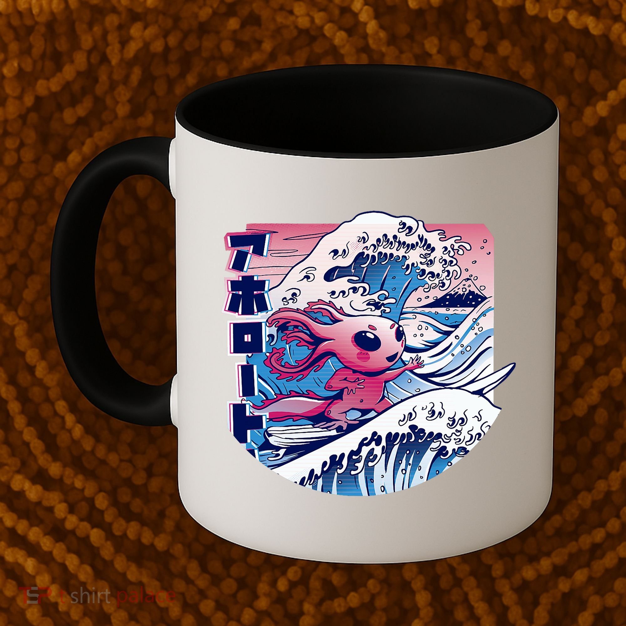 Axolotl Is Surfing Japanese Great Wave Axolotl Anime Kawaii Coffee Mug