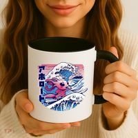 Axolotl Is Surfing Japanese Great Wave Axolotl Anime Kawaii Coffee Mug thumb 3