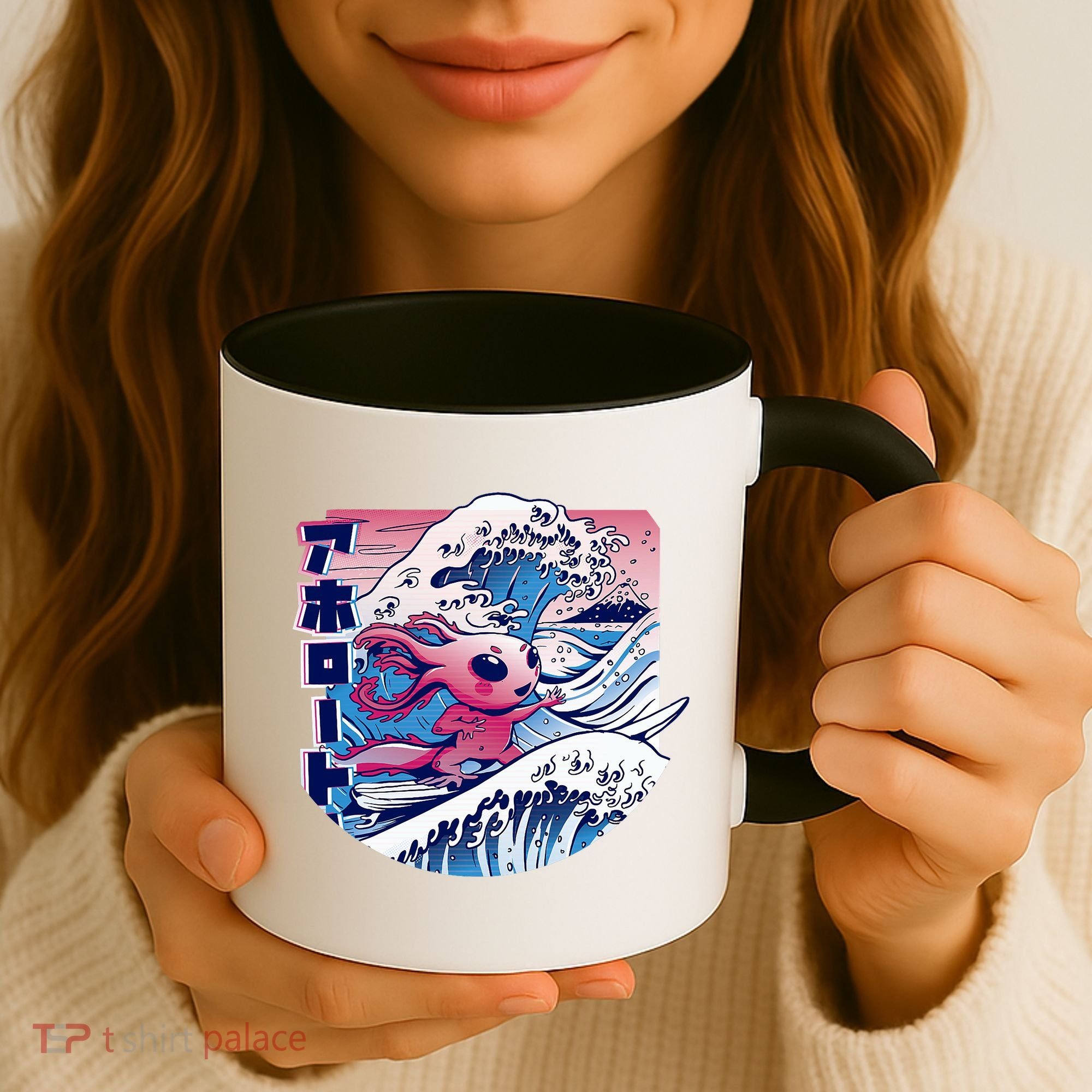 Axolotl Is Surfing Japanese Great Wave Axolotl Anime Kawaii Coffee Mug