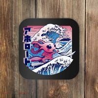 Axolotl Is Surfing Japanese Great Wave Axolotl Anime Kawaii Coaster thumb 0