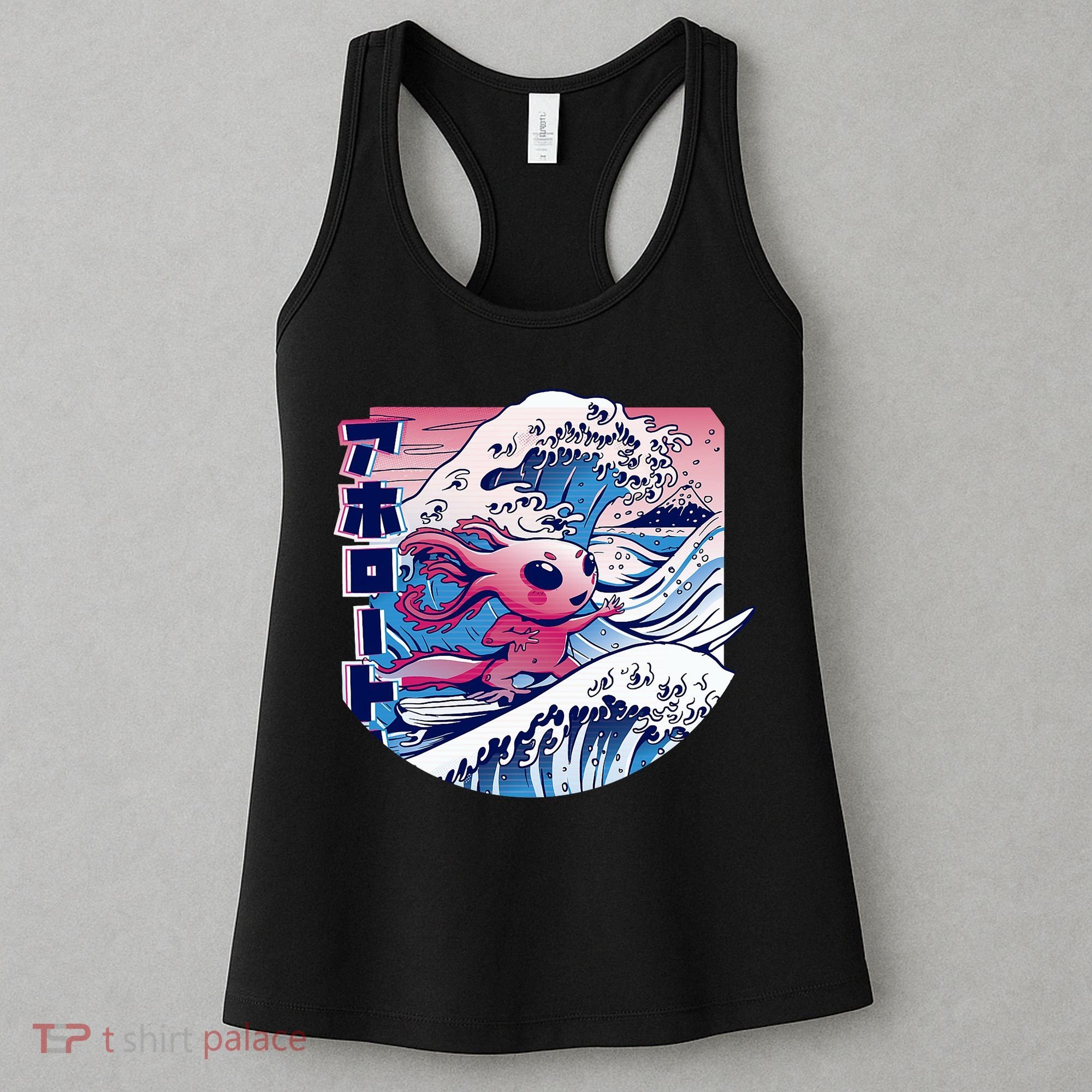Axolotl Is Surfing Japanese Great Wave Axolotl Anime Kawaii Women's Tank Top