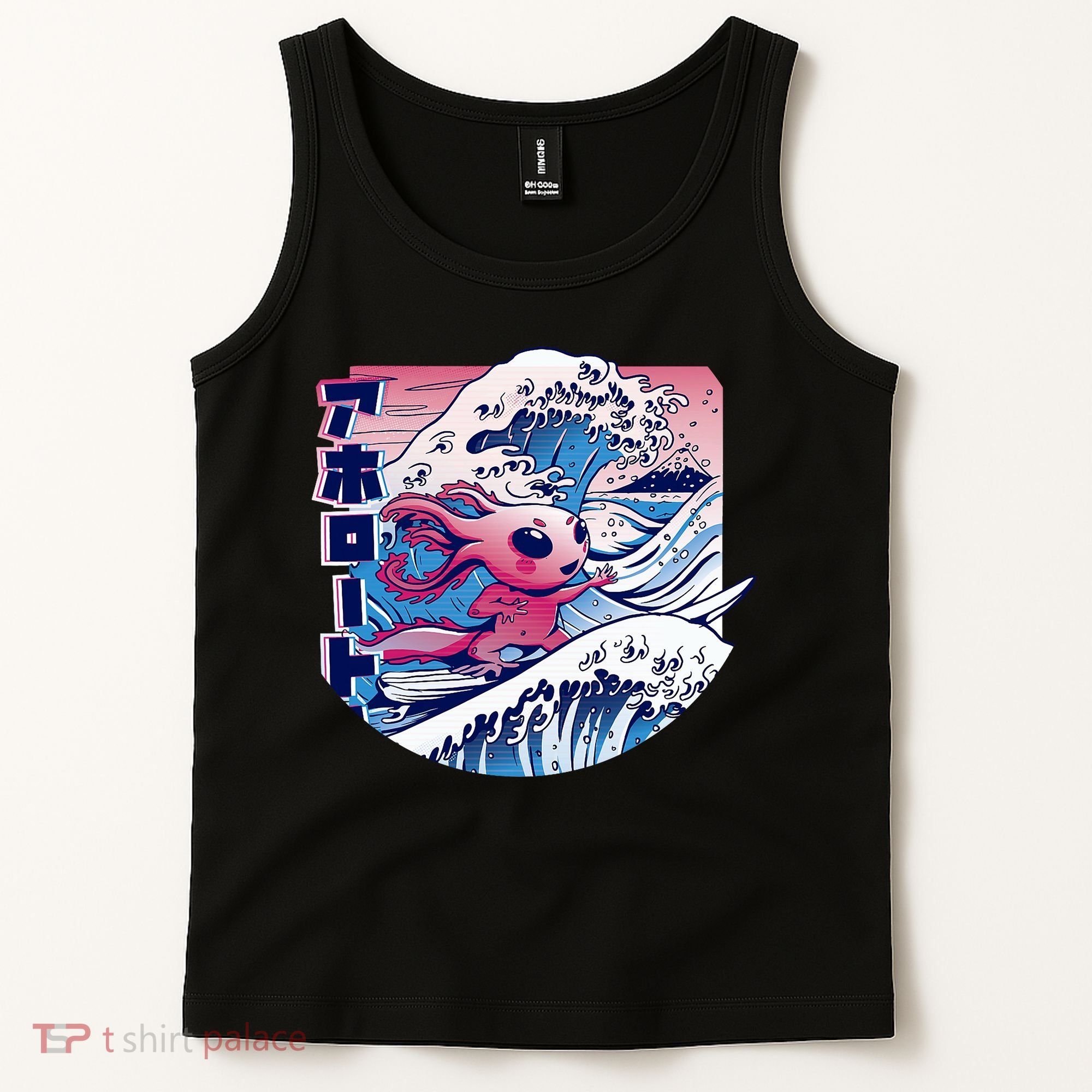 Axolotl Is Surfing Japanese Great Wave Axolotl Anime Kawaii Tank Top