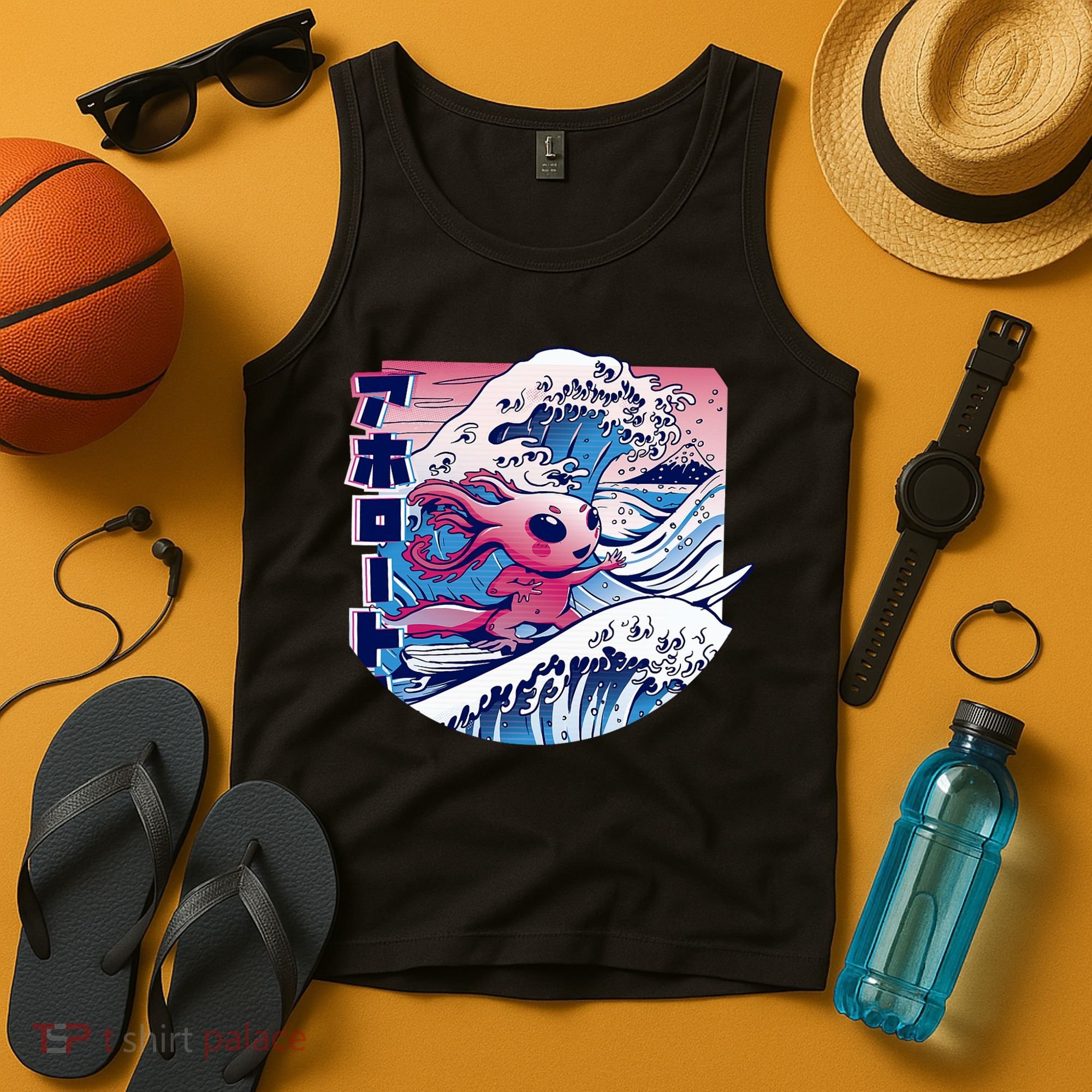 Axolotl Is Surfing Japanese Great Wave Axolotl Anime Kawaii Tank Top