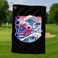Axolotl Is Surfing Japanese Great Wave Axolotl Anime Kawaii Golf Towel thumb 1