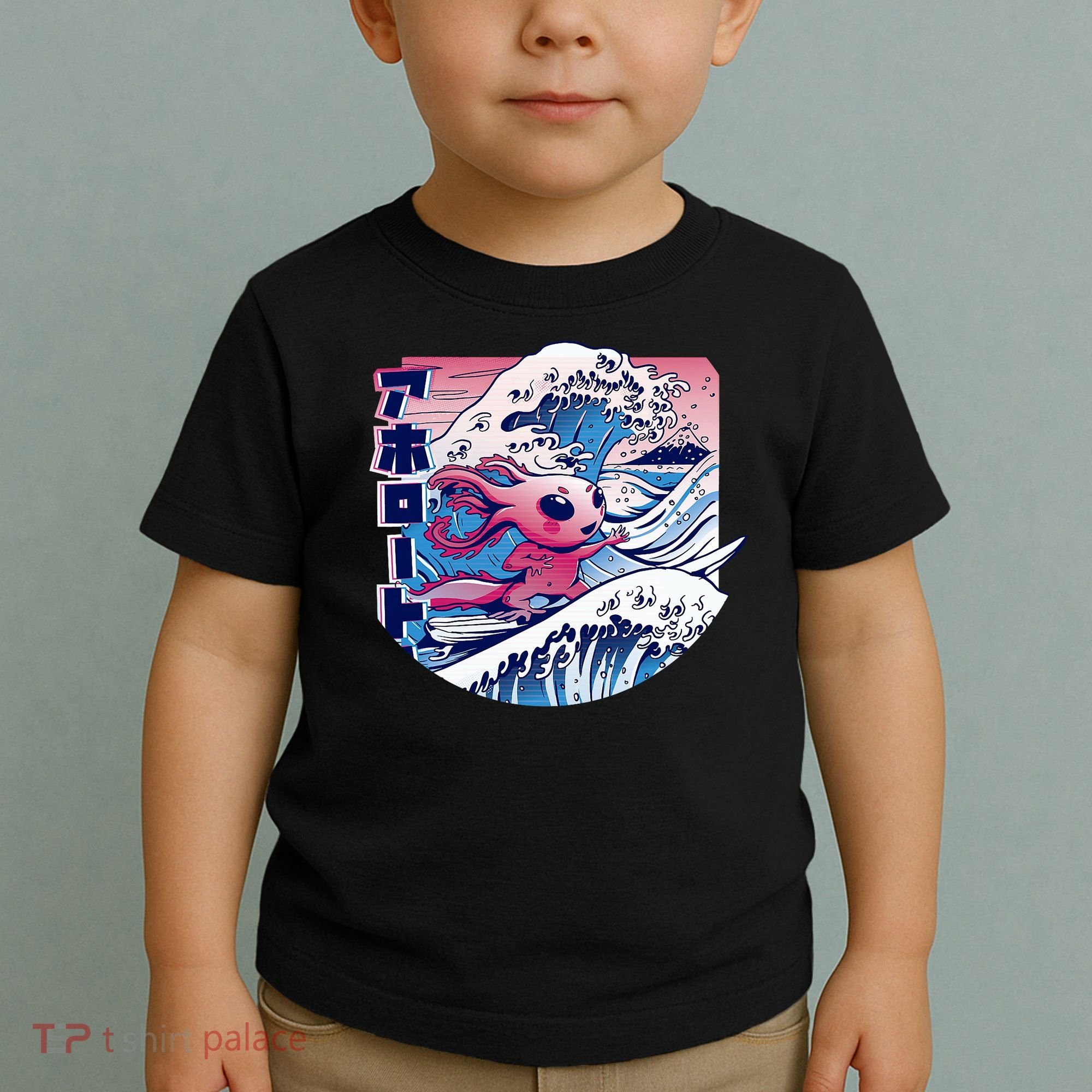 Axolotl Is Surfing Japanese Great Wave Axolotl Anime Kawaii Toddler T-Shirt
