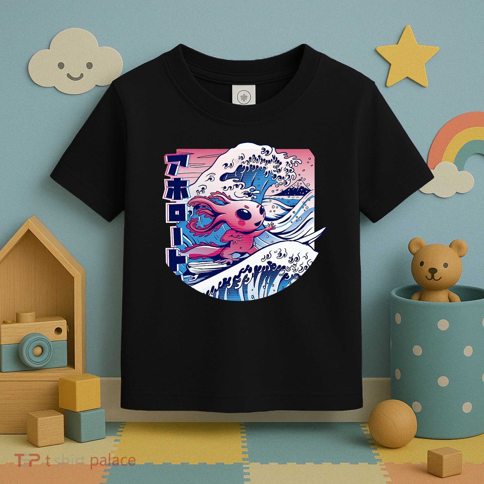 Axolotl Is Surfing Japanese Great Wave Axolotl Anime Kawaii Toddler T-Shirt