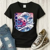 Axolotl Is Surfing Japanese Great Wave Axolotl Anime Kawaii Women's T-Shirt thumb 3