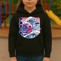Axolotl Is Surfing Japanese Great Wave Axolotl Anime Kawaii Kids Hoodie thumb 3