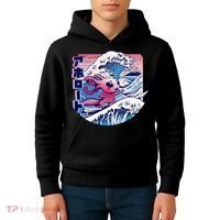 Axolotl Is Surfing Japanese Great Wave Axolotl Anime Kawaii Kids Hoodie thumb 4