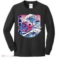 Axolotl Is Surfing Japanese Great Wave Axolotl Anime Kawaii Kids Long Sleeve Shirt thumb 0
