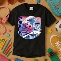 Axolotl Is Surfing Japanese Great Wave Axolotl Anime Kawaii Kids T-Shirt thumb 3