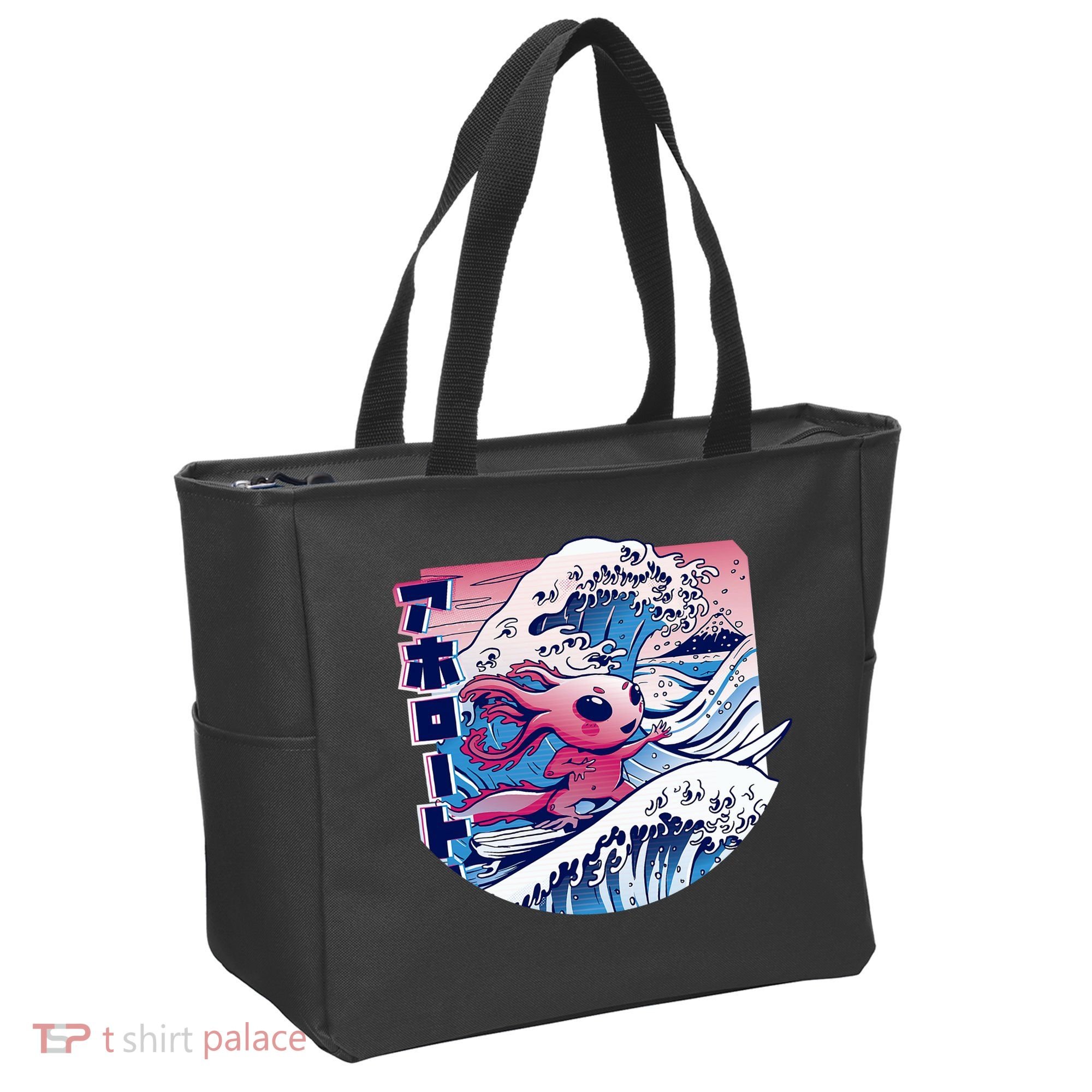 Axolotl Is Surfing Japanese Great Wave Axolotl Anime Kawaii Tote Bag