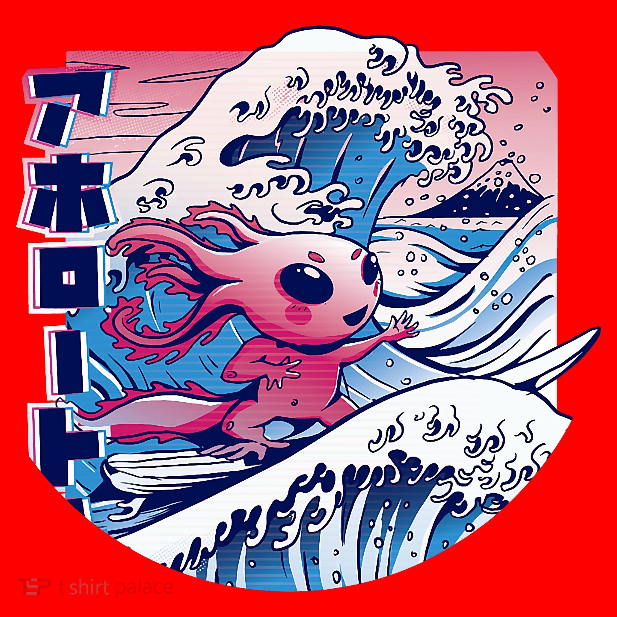 Axolotl Is Surfing Japanese Great Wave Axolotl Anime Kawaii Santa Hat