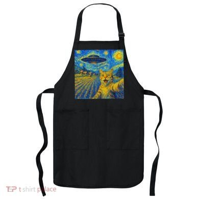 Alien Invasion Starry Night Cool Cat Lovers Gift Idea Apron