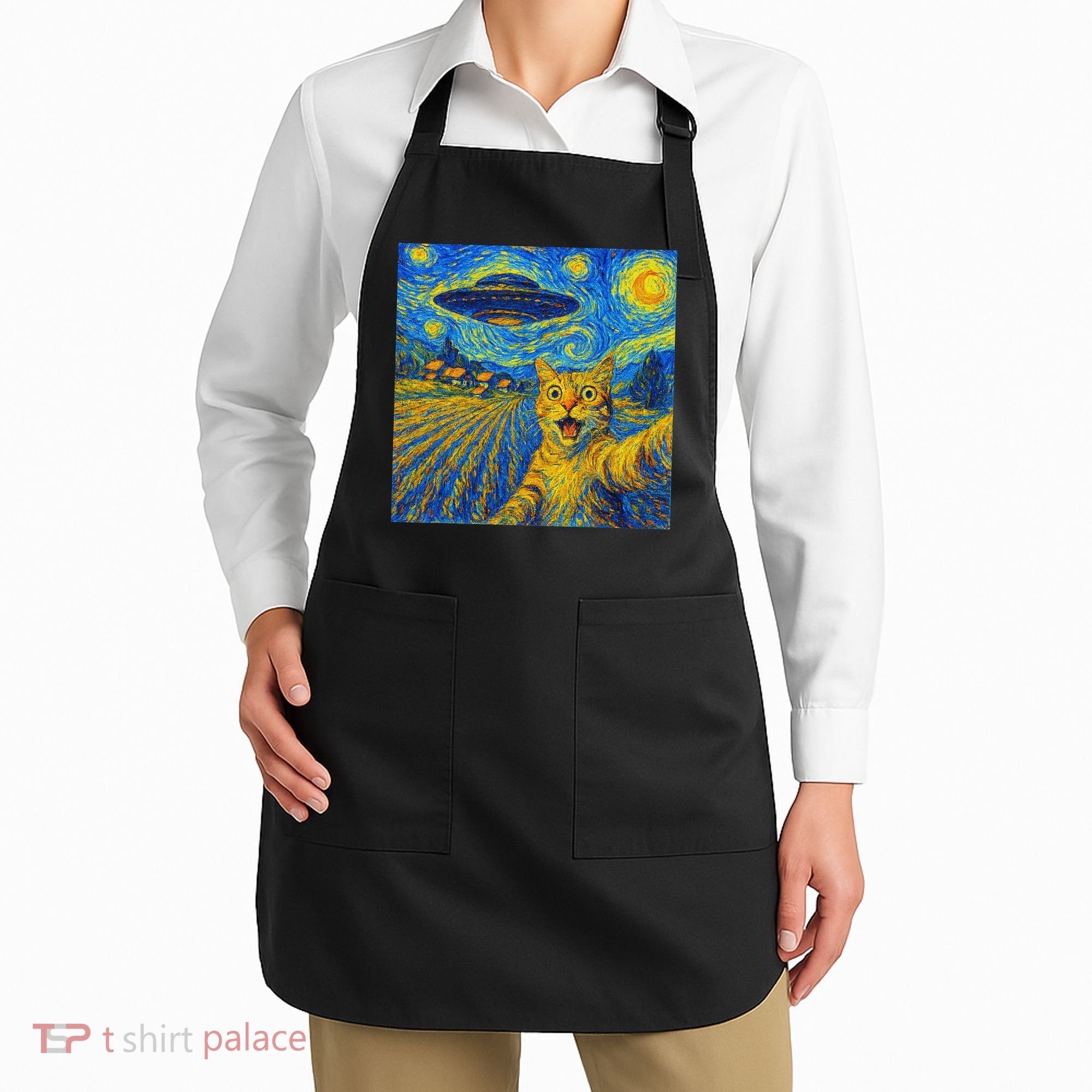 Alien Invasion Starry Night Cool Cat Lovers Gift Idea Apron