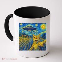 Alien Invasion Starry Night Cool Cat Lovers Gift Idea Coffee Mug thumb 0