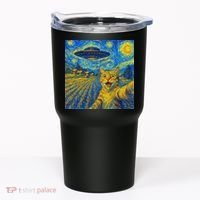 Alien Invasion Starry Night Cool Cat Lovers Gift Idea Tumbler thumb 0