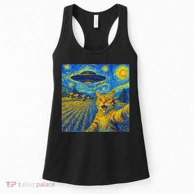 Alien Invasion Starry Night Cool Cat Lovers Gift Idea Women's Tank Top