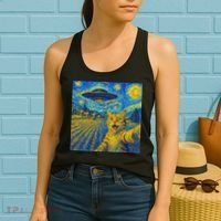 Alien Invasion Starry Night Cool Cat Lovers Gift Idea Women's Tank Top thumb 2
