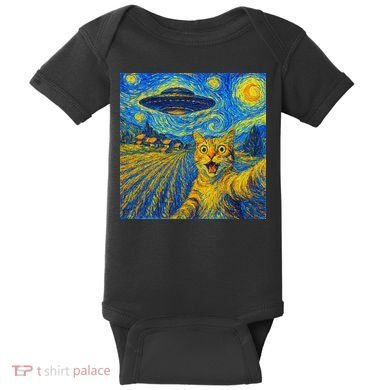 Alien Invasion Starry Night Cool Cat Lovers Gift Idea Baby Bodysuit