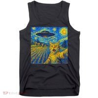 Alien Invasion Starry Night Cool Cat Lovers Gift Idea Tank Top thumb 0