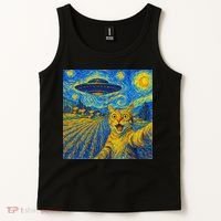 Alien Invasion Starry Night Cool Cat Lovers Gift Idea Tank Top thumb 2