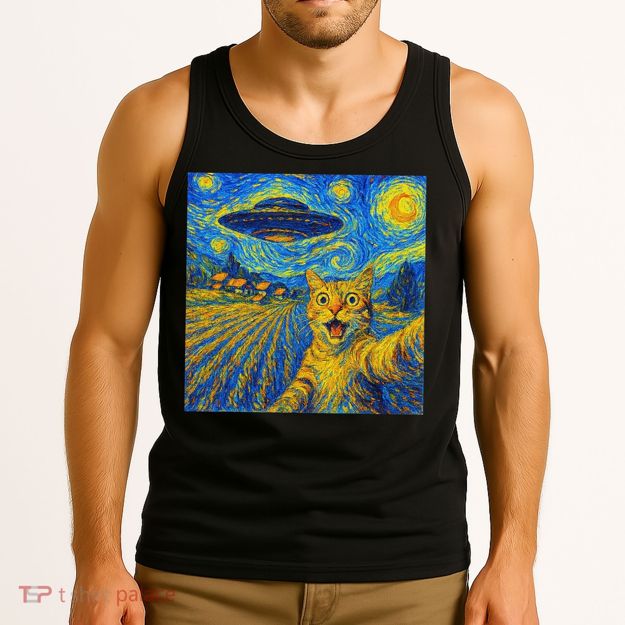 Alien Invasion Starry Night Cool Cat Lovers Gift Idea Tank Top