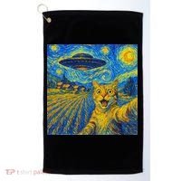 Alien Invasion Starry Night Cool Cat Lovers Gift Idea Golf Towel thumb 0