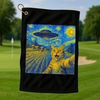 Alien Invasion Starry Night Cool Cat Lovers Gift Idea Golf Towel thumb 1