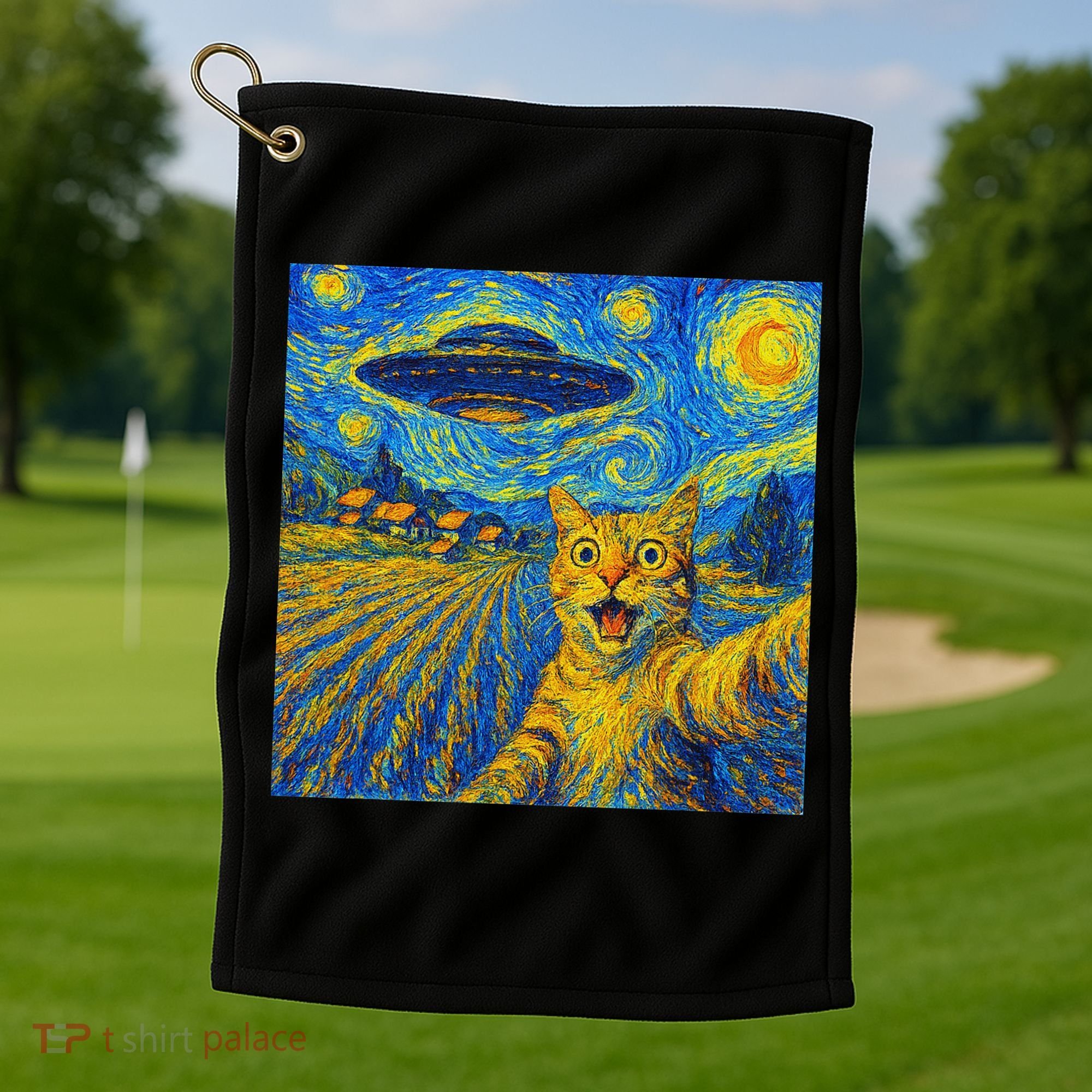 Alien Invasion Starry Night Cool Cat Lovers Gift Idea Golf Towel