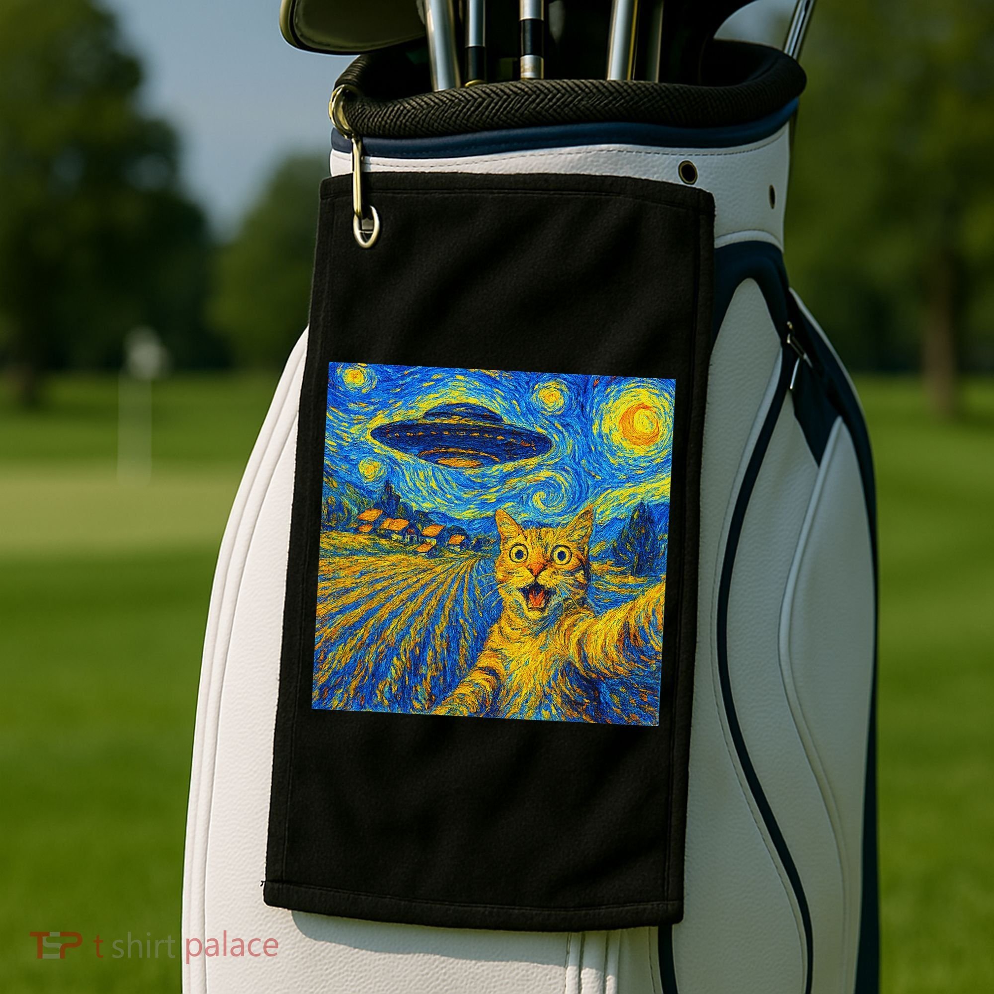 Alien Invasion Starry Night Cool Cat Lovers Gift Idea Golf Towel