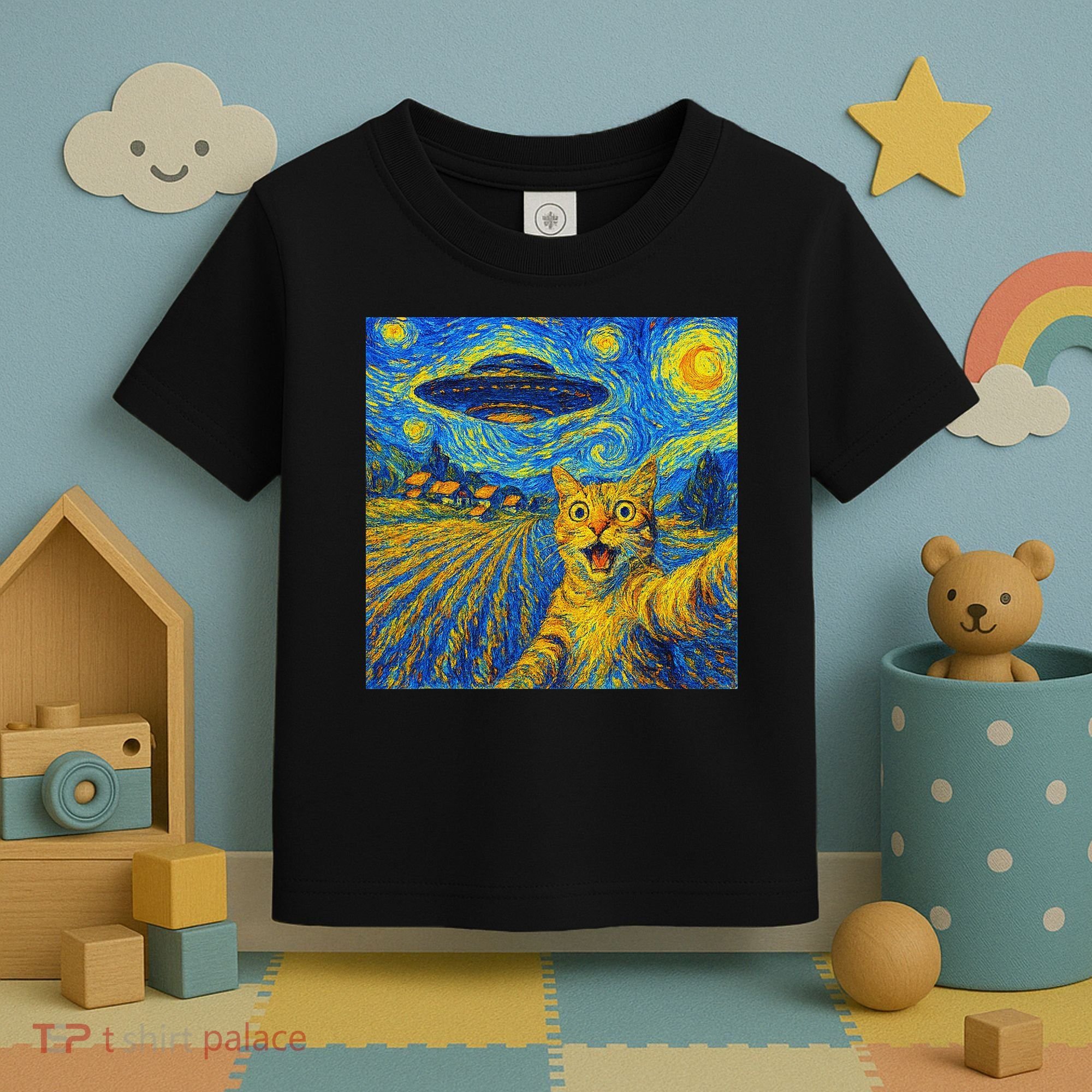 Alien Invasion Starry Night Cool Cat Lovers Gift Idea Toddler T-Shirt