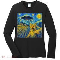 Alien Invasion Starry Night Cool Cat Lovers Gift Idea Women's Long Sleeve Shirt thumb 0