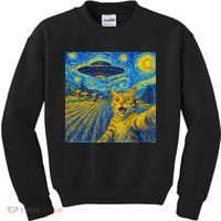 Alien Invasion Starry Night Cool Cat Lovers Gift Idea Kids Sweatshirt thumb 0